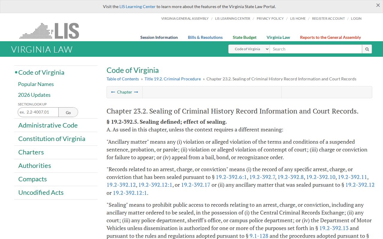Greensville County criminal case Virginia sealing provisions