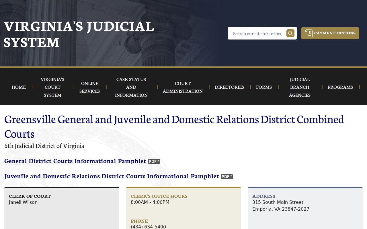 Greensville County criminal court record page for Combined District Court