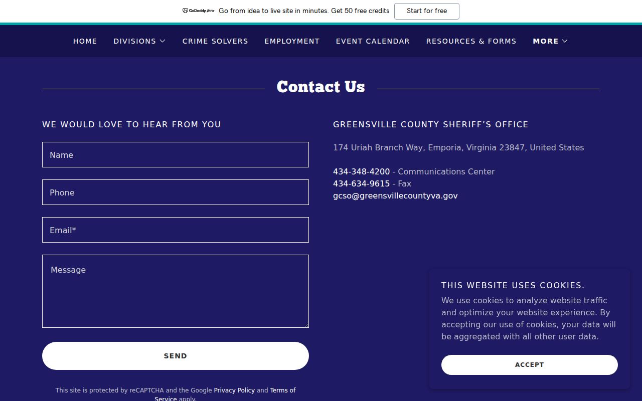 Greensville County sheriff criminal record request contact channels